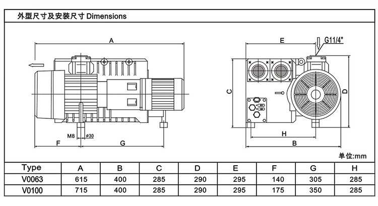 MLV0100貼合機環(huán)保真空泵外觀尺寸圖