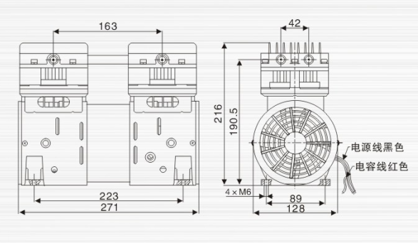 JP-200V冶具小型真空泵外觀尺寸圖